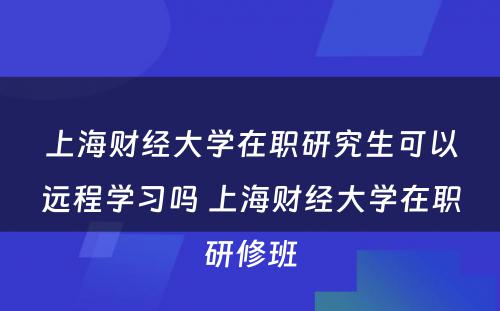 上海财经大學(xué)在职研究生可(kě)以遠(yuǎn)程學(xué)习吗 上海财经大學(xué)在职研修班