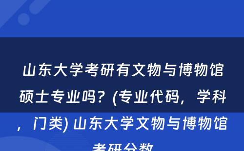 山(shān)东大學(xué)考研有(yǒu)文(wén)物(wù)与博物(wù)馆硕士专业吗？(专业代码，學(xué)科(kē)，门类) 山(shān)东大學(xué)文(wén)物(wù)与博物(wù)馆考研分(fēn)数