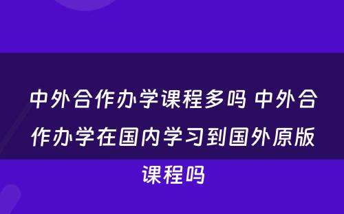 中外合作办學(xué)课程多(duō)吗 中外合作办學(xué)在國(guó)内學(xué)习到國(guó)外原版课程吗