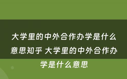 大學(xué)里的中外合作办學(xué)是什么意思知乎 大學(xué)里的中外合作办學(xué)是什么意思
