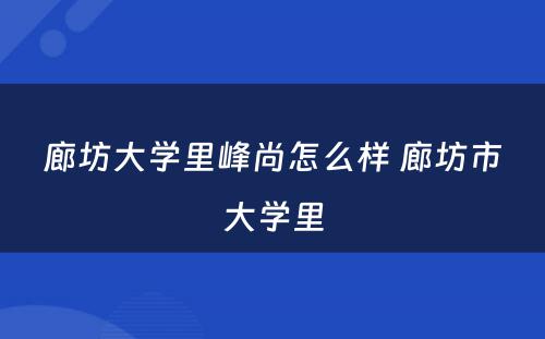 廊坊大學(xué)里峰尚怎么样 廊坊市大學(xué)里