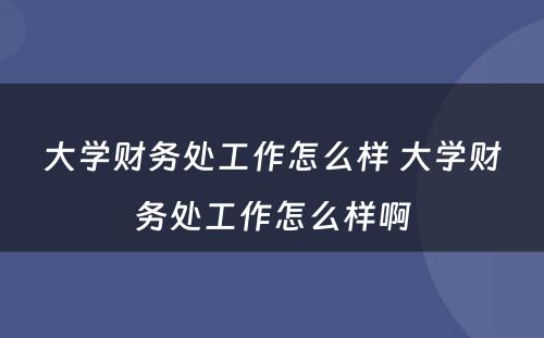 大學(xué)财務(wù)处工作怎么样 大學(xué)财務(wù)处工作怎么样啊