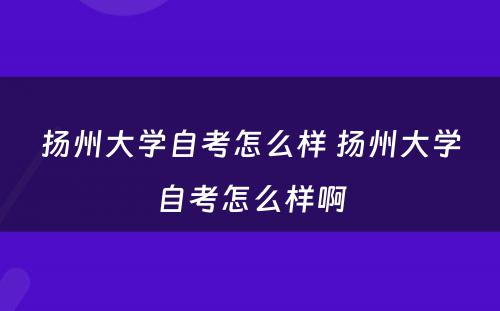 扬州大學(xué)自考怎么样 扬州大學(xué)自考怎么样啊