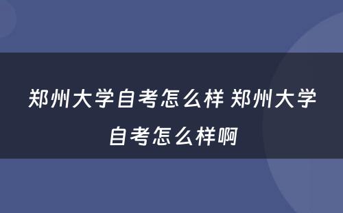 郑州大學(xué)自考怎么样 郑州大學(xué)自考怎么样啊