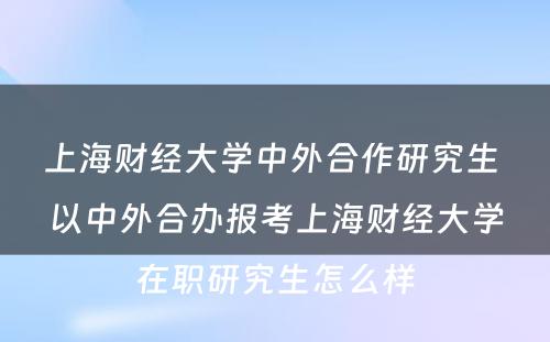 上海财经大學(xué)中外合作研究生 以中外合办报考上海财经大學(xué)在职研究生怎么样