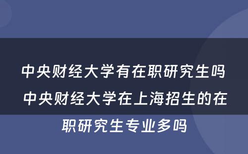 中央财经大學(xué)有(yǒu)在职研究生吗 中央财经大學(xué)在上海招生的在职研究生专业多(duō)吗